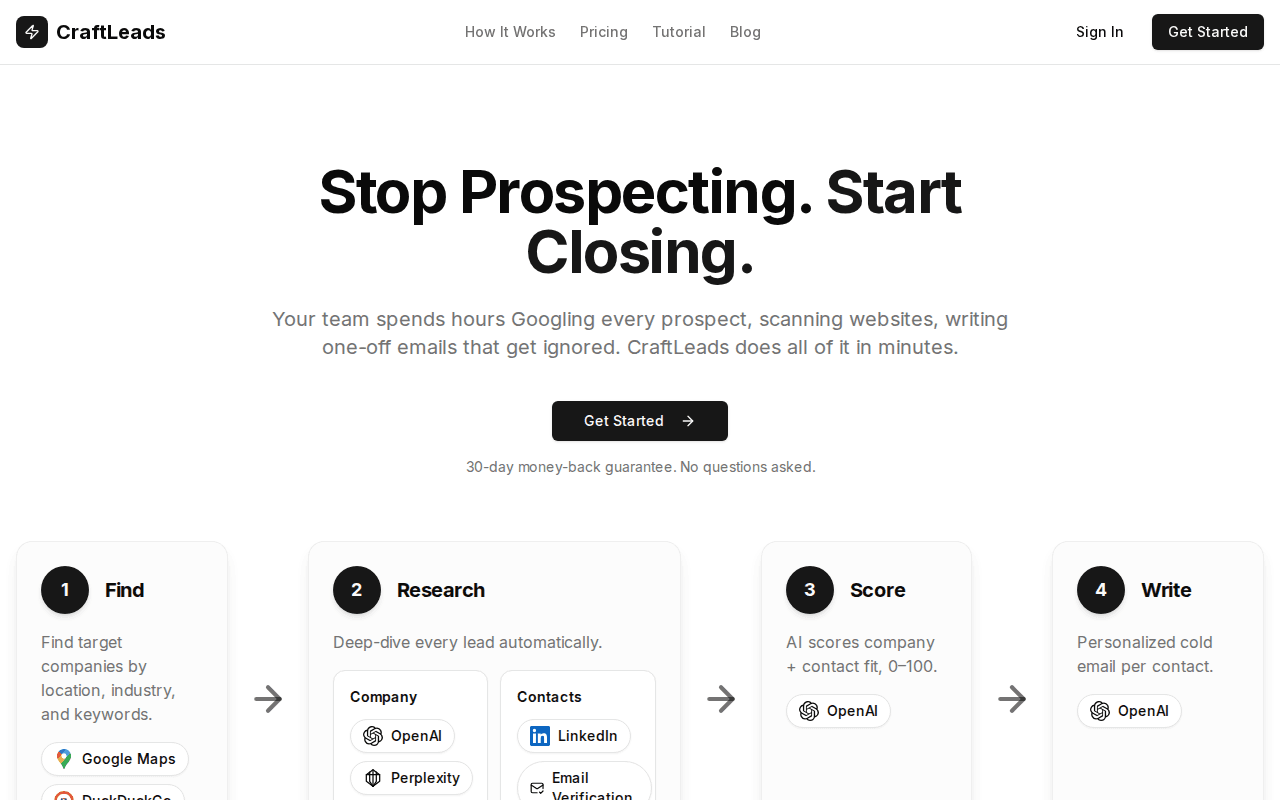 CraftLeads landing page